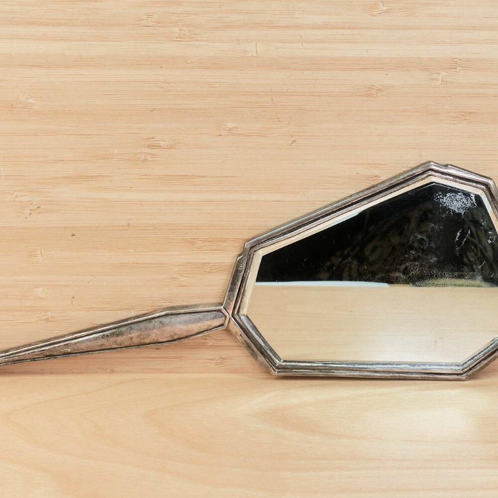 Antique Charles S Green Sterling Silver, Hand Mirror / Birmingham 1923, Art Deco